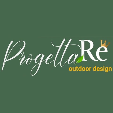 Progetta Re outdoor design logo with cursive text and green background